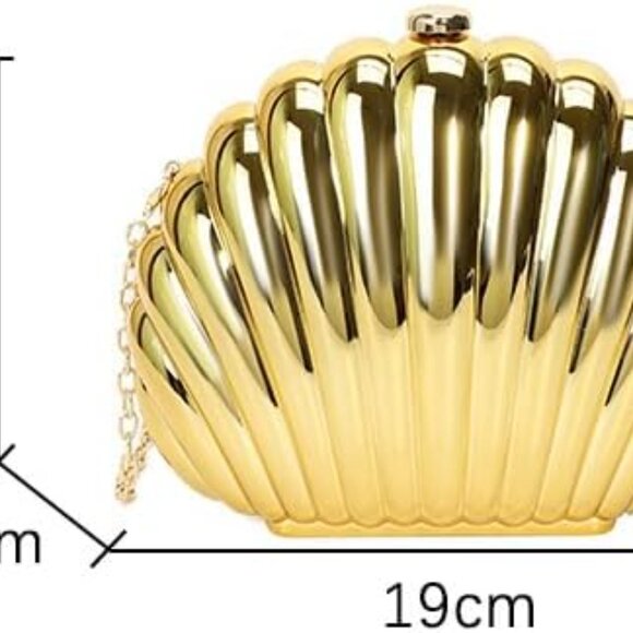 Elegant Gold Acrylic Shell Shape Evening Clutch with Chain Strap for Party and P - Picture 2 of 4